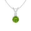Angara Round Peridot Solitaire V-bale Pendant With Diamond In White Gold/green