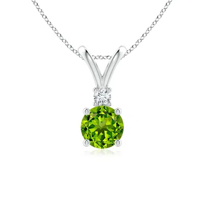 Angara Round Peridot Solitaire V-bale Pendant With Diamond In Metallic