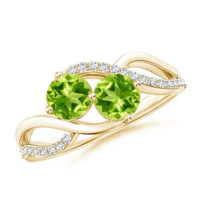 Angara Round Peridot Two Stone Bypass Ring With Diamonds In Gold