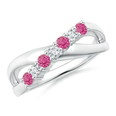 Angara Round Pink Sapphire And Diamond Crossover Ring In Metallic