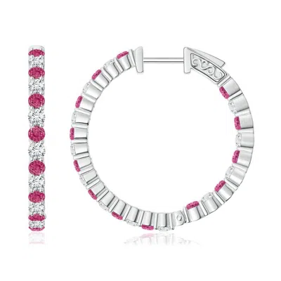 Angara Round Pink Sapphire And Diamond Inside Out Hoop Earrings In Metallic