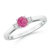 Angara Round Pink Sapphire & Diamond Three Stone Engagement Ring