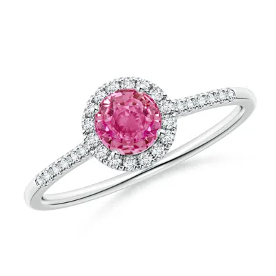 Angara Round Pink Sapphire Halo Ring With Diamond Accents In Metallic