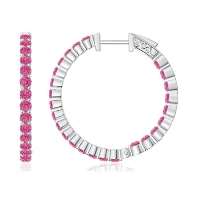 Angara Round Pink Sapphire Inside Out Hoop Earrings In Metallic