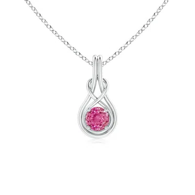 Angara Round Pink Sapphire Solitaire Infinity Knot Pendant In Metallic