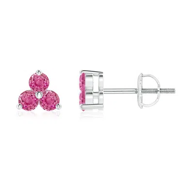 Angara Round Pink Sapphire Three Stone Stud Earrings