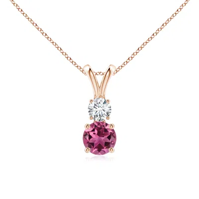 Angara Round Pink Tourmaline And Diamond Two Stone Pendant In Gold