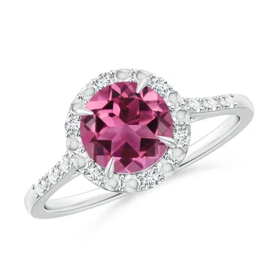 Angara Round Pink Tourmaline Engagement Ring With Diamond Halo