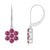 Angara Round Pink Tourmaline Floral Cluster Dangle Earrings In White Gold/rich Pink