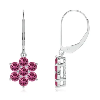 Angara Round Pink Tourmaline Floral Cluster Dangle Earrings In Green