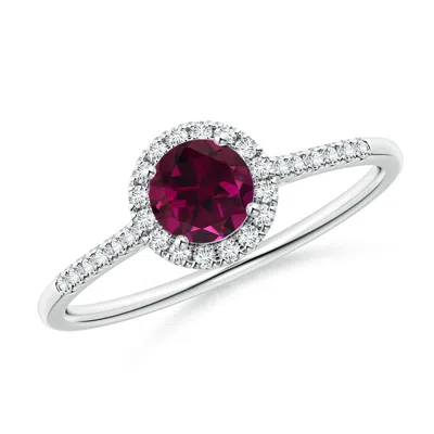 Angara Round Rhodolite Halo Ring With Diamond Accents In Metallic