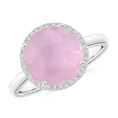 Angara Round Rose Quartz Cocktail Ring With Diamond Halo In Pink