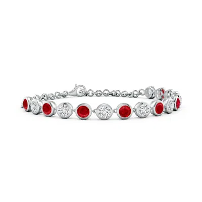 Angara Round Ruby And Diamond Chain Bracelet In Metallic