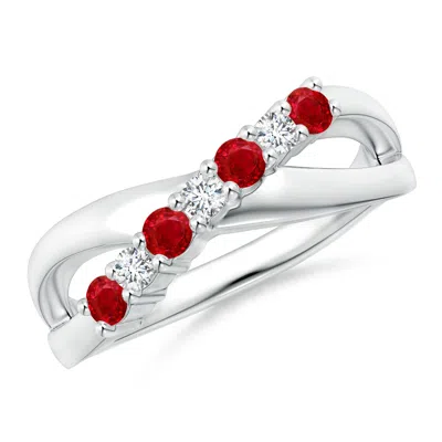 Angara Round Ruby And Diamond Crossover Ring In Metallic