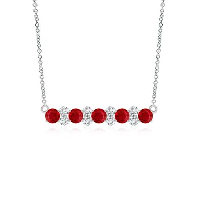 Angara Round Ruby And Diamond Garland Necklace In Metallic
