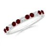 Angara Round Ruby And Diamond Half Eternity Wedding Ring In White Gold/deep Rich Red