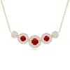 Angara Round Ruby And Diamond Halo Necklace In Yellow Gold/medium Red
