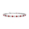 Angara Round Ruby And Diamond Tennis Link Bracelet In White Gold/medium Red