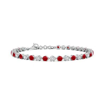Angara Round Ruby And Diamond Tennis Link Bracelet In Metallic