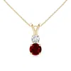 Angara Round Ruby And Diamond Two Stone Pendant In Yellow Gold/deep Rich Red