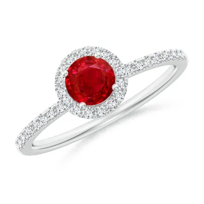 Angara Round Ruby Classic Halo Engagement Ring In Metallic