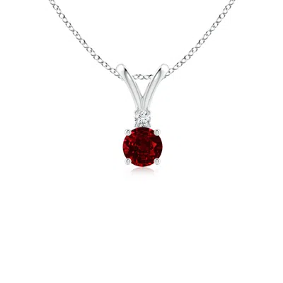 Angara Round Ruby Solitaire V-bale Pendant With Diamond In Metallic