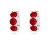Angara Round Ruby Three Stone Hoop Earrings In White Gold/medium Red
