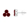 Angara Round Ruby Three Stone Stud Earrings In White Gold/deep Rich Red