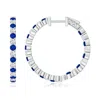 Angara Round Sapphire And Diamond Inside Out Hoop Earrings In White Gold/deep Rich Blue