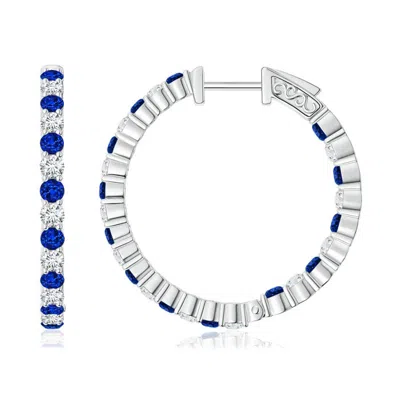 Angara Round Sapphire And Diamond Inside Out Hoop Earrings In Blue