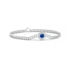 Angara Round Sapphire Bracelet With Hexagonal Double Halo In White Gold/medium To Rich Blue