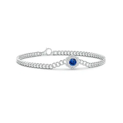 Angara Round Sapphire Bracelet With Hexagonal Double Halo In Metallic