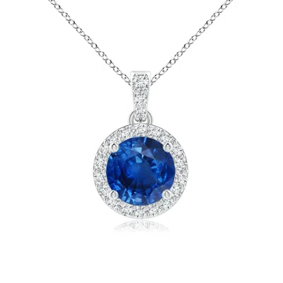 Angara Round Sapphire Dangle Pendant With Diamond Halo In Gold