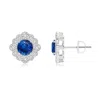 Angara Round Sapphire Flower Stud Earrings With Milgrain Detailing In White Gold/medium To Rich Blue