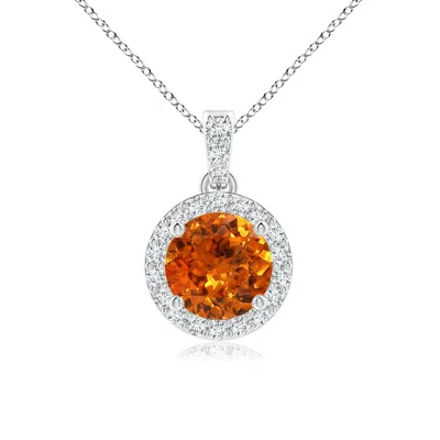 Angara Round Spessartite Dangle Pendant With Diamond Halo In Metallic