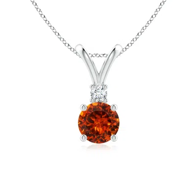 Angara Round Spessartite Solitaire V-bale Pendant With Diamond In Metallic