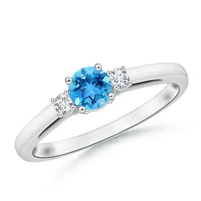 Angara Round Swiss Blue Topaz & Diamond Three Stone Engagement Ring