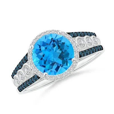 Angara Round Swiss Blue Topaz Halo Regal Ring With Diamond Accents In Multi