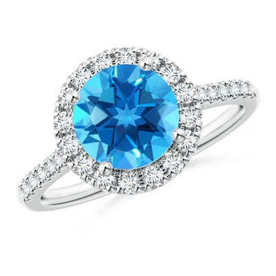 Angara Round Swiss Blue Topaz Halo Ring With Diamond Accents In Metallic