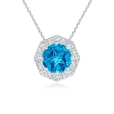 Angara Round Swiss Blue Topaz Pendant With Octagonal Halo