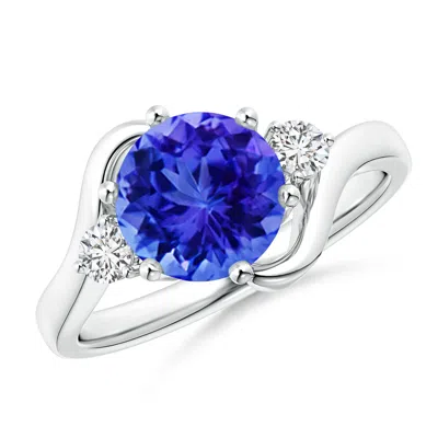 Angara Round Tanzanite And Diamond Three Stone Bypass Ring In Blue