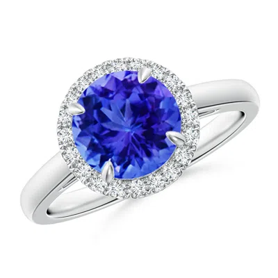 Angara Round Tanzanite Cathedral Ring With Diamond Halo In Metallic