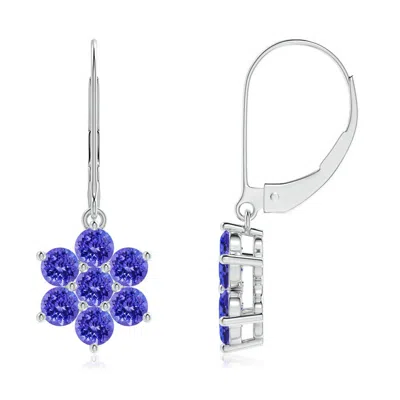 Angara Round Tanzanite Floral Cluster Dangle Earrings In Blue