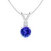 Angara Round Tanzanite Solitaire V-bale Pendant With Diamond In White Gold/rich Violet Blue