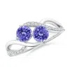 Angara Round Tanzanite Two Stone Bypass Ring With Diamonds In White Gold/rich Violet Blue
