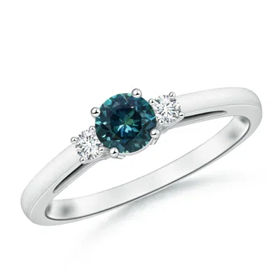 Angara Round Teal Montana Sapphire & Diamond Three Stone Engagement Ring In Metallic