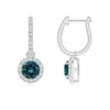 Angara Round Teal Montana Sapphire Dangle Earrings With Diamond Halo In White Gold/medium Greenish Blue