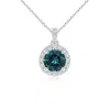 Angara Round Teal Montana Sapphire Dangle Pendant With Diamond Halo In White Gold/medium Greenish Blue