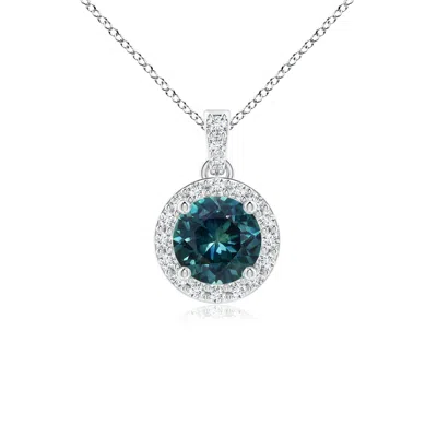 Angara Round Teal Montana Sapphire Dangle Pendant With Diamond Halo In Blue