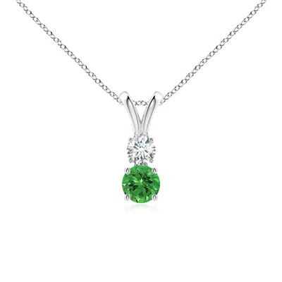 Angara Round Tsavorite And Diamond Two Stone Pendant In Metallic